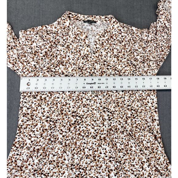 Boho Animal Print Blouse Ava and Grace Women M Brown White Button Front - Picture 5 of 8